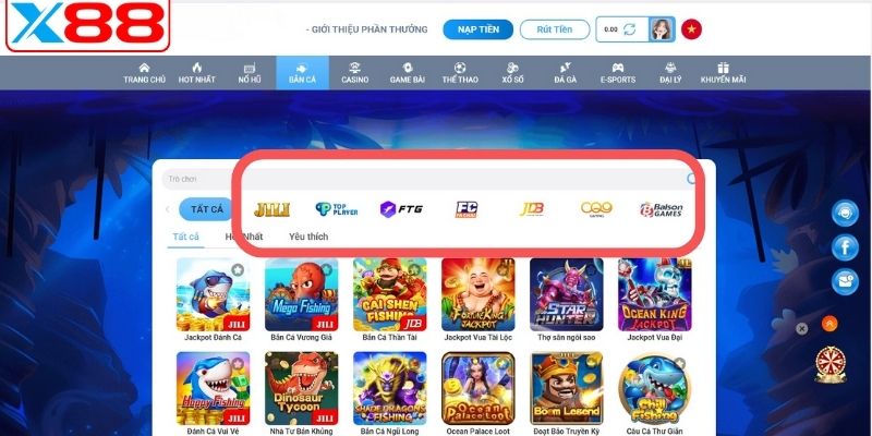 Các nhà phát hành nổi tiếng hợp tác cùng sảnh bắn cá X88